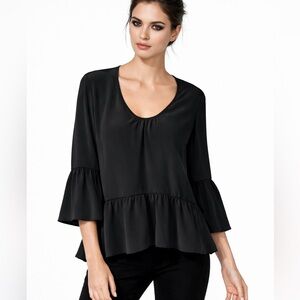 Trina Turk Black Silk Peplum Top